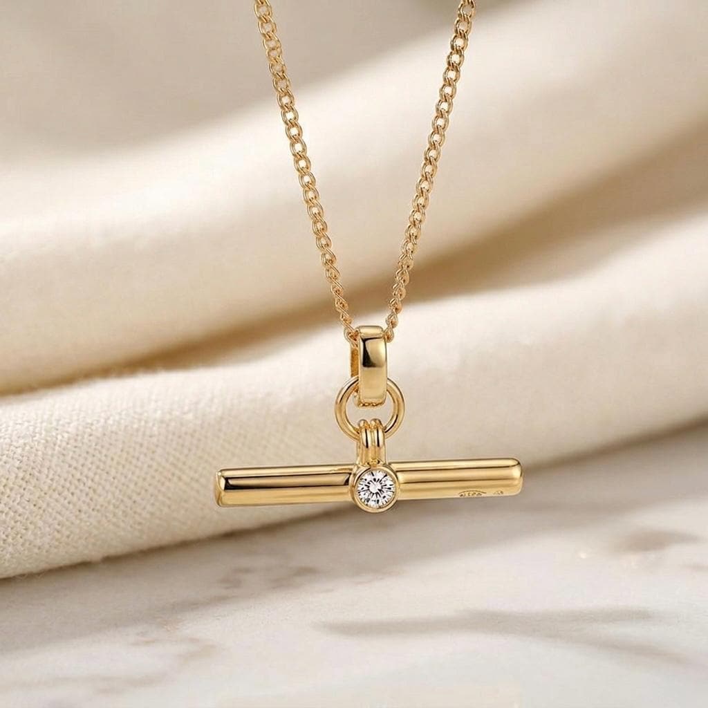 Moissanite Diamond T Bar Pendant Necklace, 925 Sterling Silver, Minimalist Wedding Jewelry