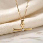 Moissanite Diamond T Bar Pendant Necklace, 925 Sterling Silver, Minimalist Wedding Jewelry