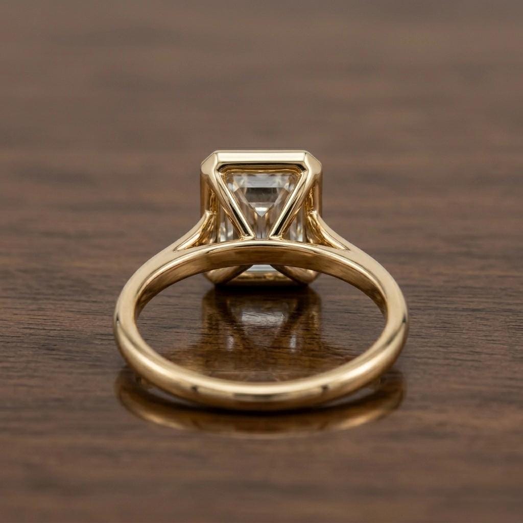 Radiant Cut Emerald Bezel Ring, 925 Sterling Silver Solitaire Engagement Ring