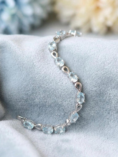 Sterling Silver Blue Topaz Oval Cut Bracelet, Dainty Sky Blue Gemstone Jewelry