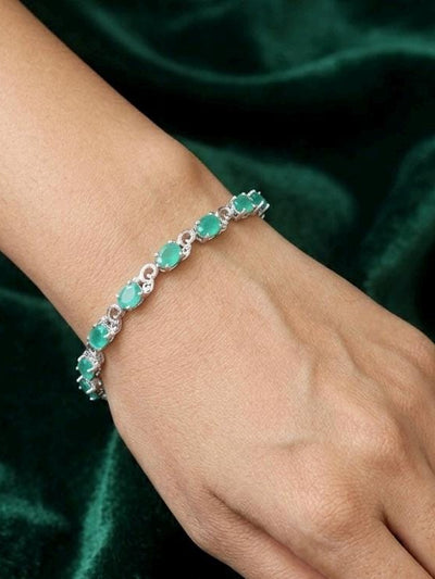 Green Onyx Oval Cut Sterling Silver Bracelet, Dainty May Birthstone Jewelry