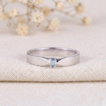 Blue Aquamarine Emerald Cut Ring, Dainty 925 Sterling Silver Stackable Band
