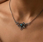 Oxidized Sterling Silver Floral Labradorite Necklace, Vintage Filigree Nature Jewelry
