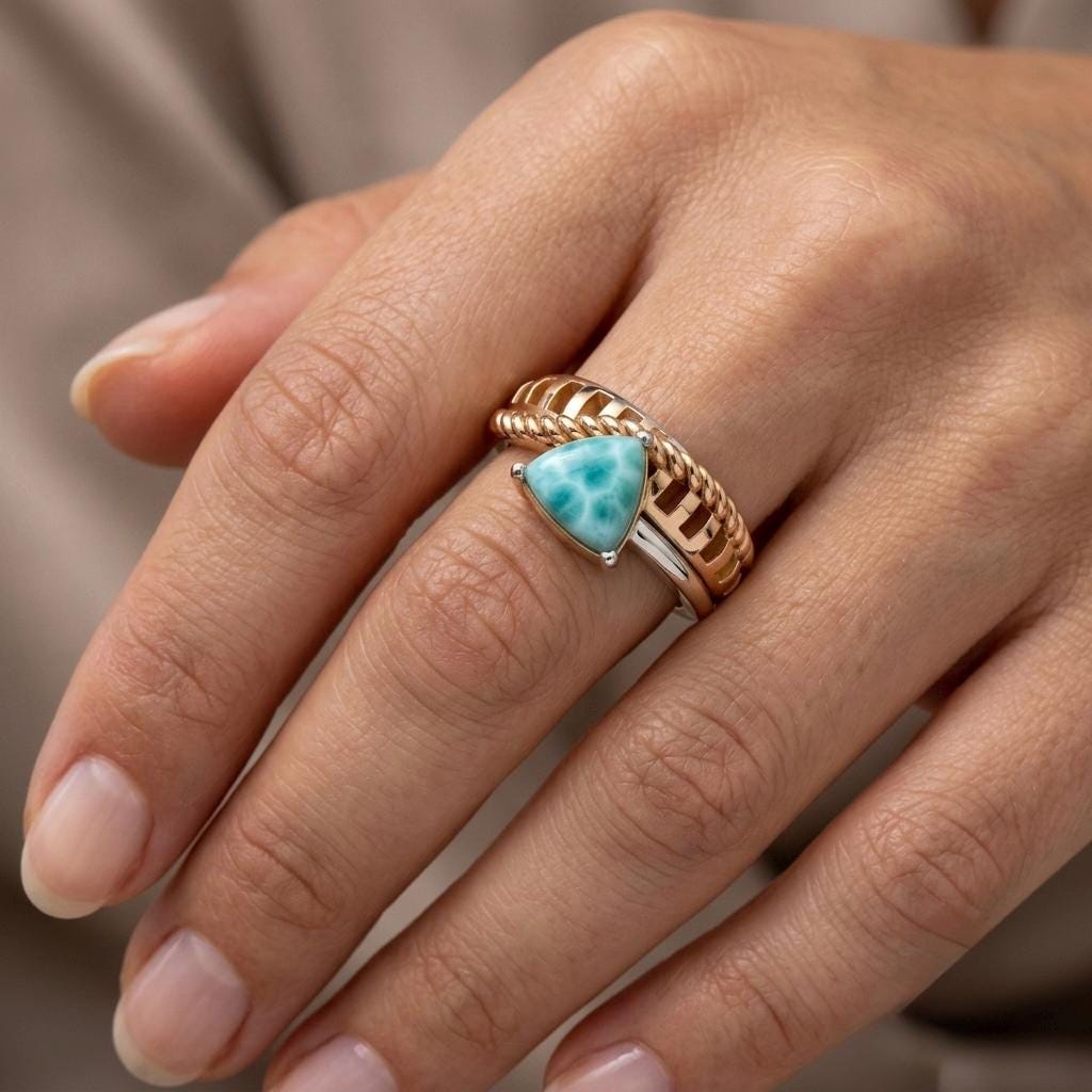 Trillion Cut Moissanite Ring, Gold Plated Sterling Silver, Twisted Rope Band Statement Ring