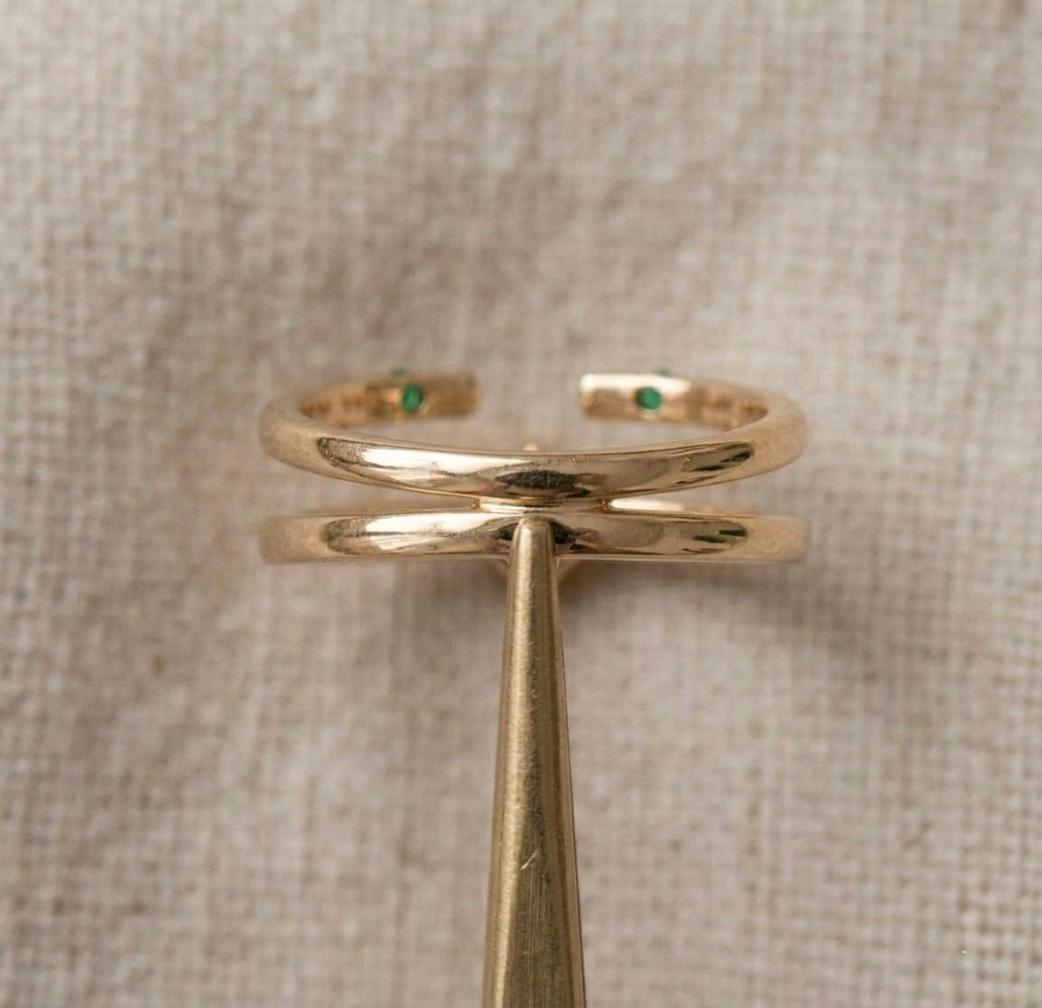 Emerald Diamond Ring Set, 14K Gold Minimalist Bridal Stackable May Birthstone
