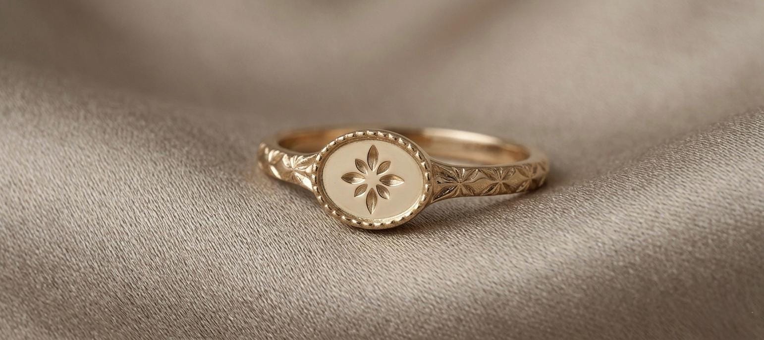 Vintage Floral Engraved Oval Signet Ring, Sterling Silver Boho Band