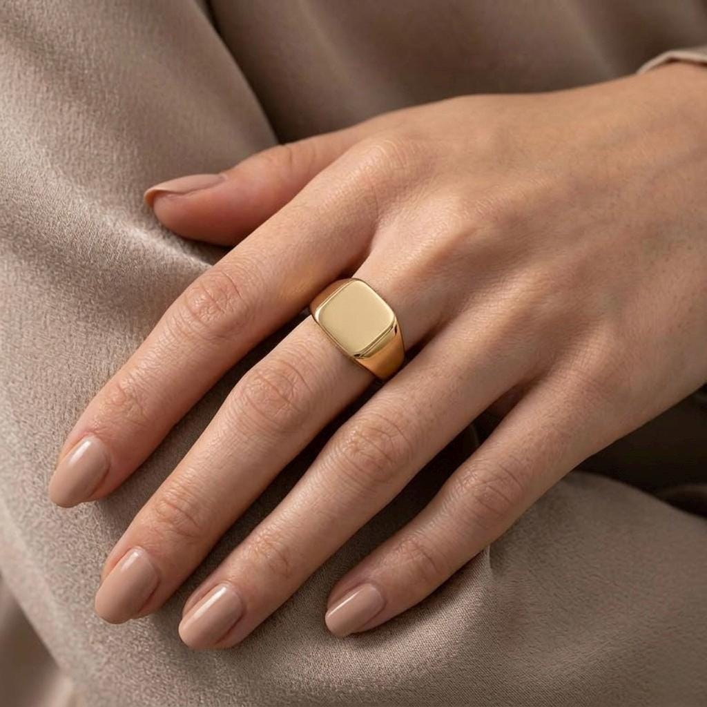 Minimalist Square Gold Signet Ring, 12x12mm Face, Personalized Jewelry