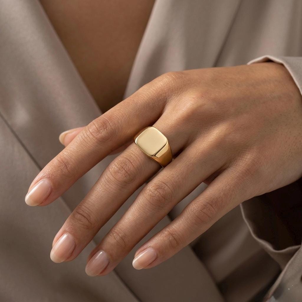 Minimalist Square Gold Signet Ring, 12x12mm Face, Personalized Jewelry