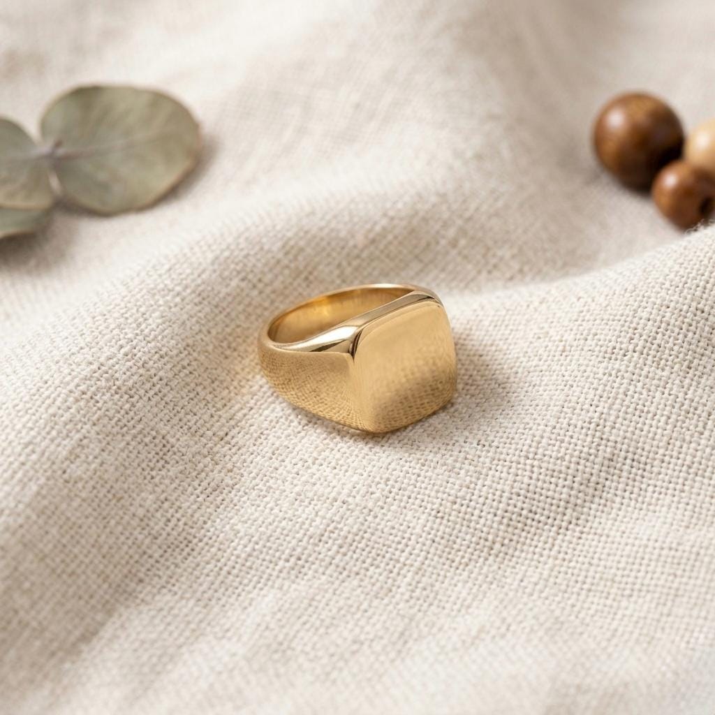 Minimalist Square Gold Signet Ring, 12x12mm Face, Personalized Jewelry