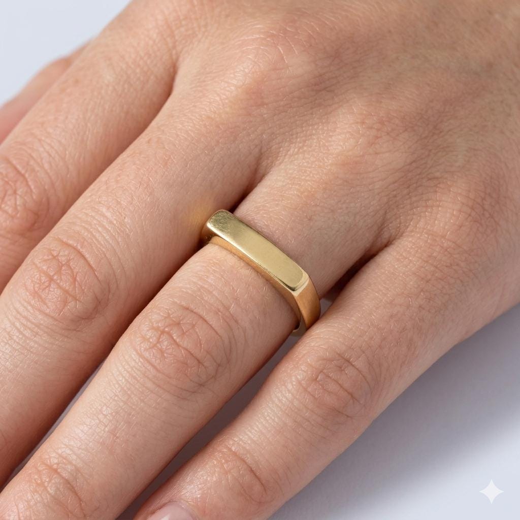 Minimalist Gold Bar Ring, Modern Geometric Signet Band, 14k Stackable Ring