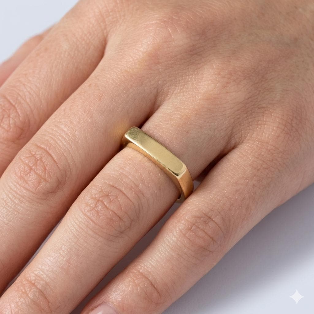 Minimalist Gold Bar Ring, Modern Geometric Signet Band, 14k Stackable Ring