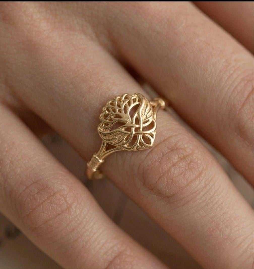 Sterling Silver Celtic Tree of Life Heart Knot Ring, Filigree Statement Band