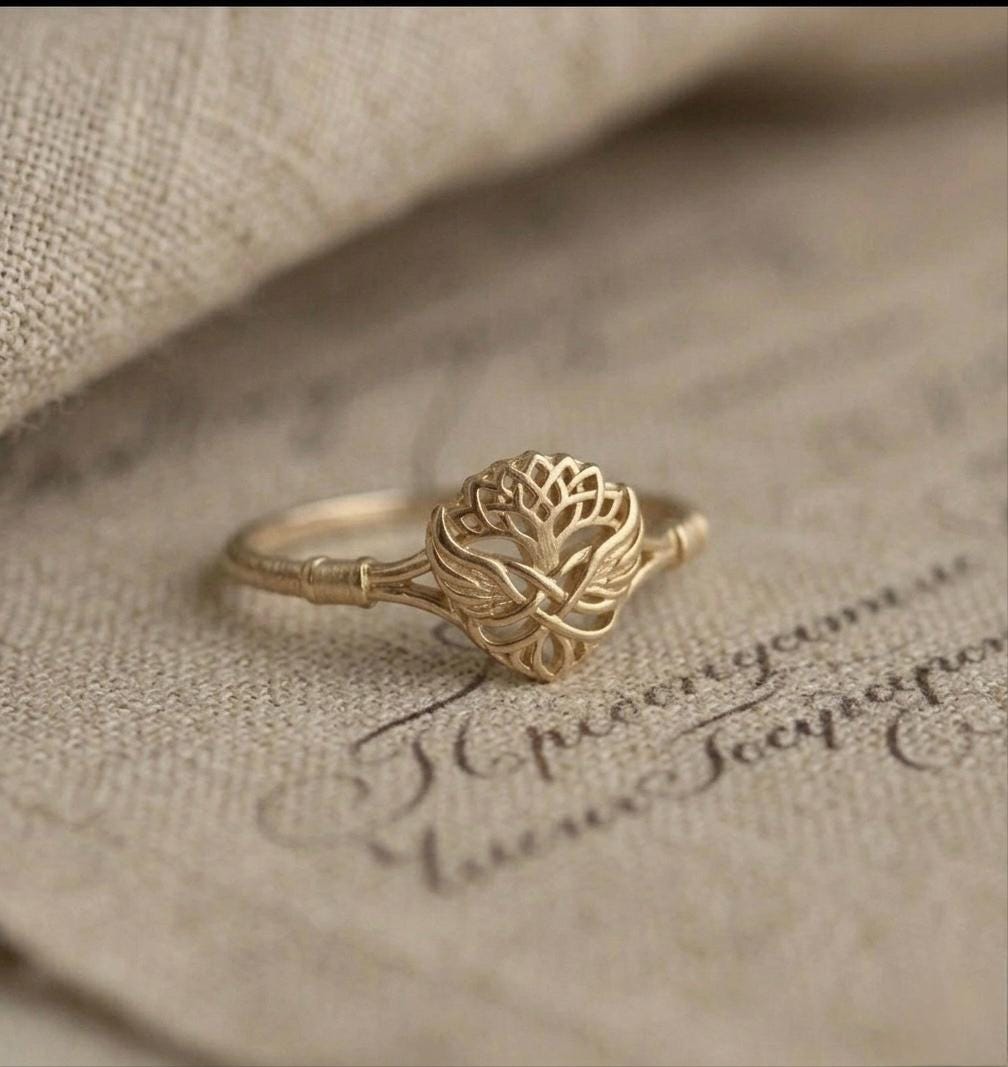 Sterling Silver Celtic Tree of Life Heart Knot Ring, Filigree Statement Band