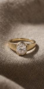 Oval Cut Solitaire Ring, Gold Bezel Setting, Minimalist Engagement Ring