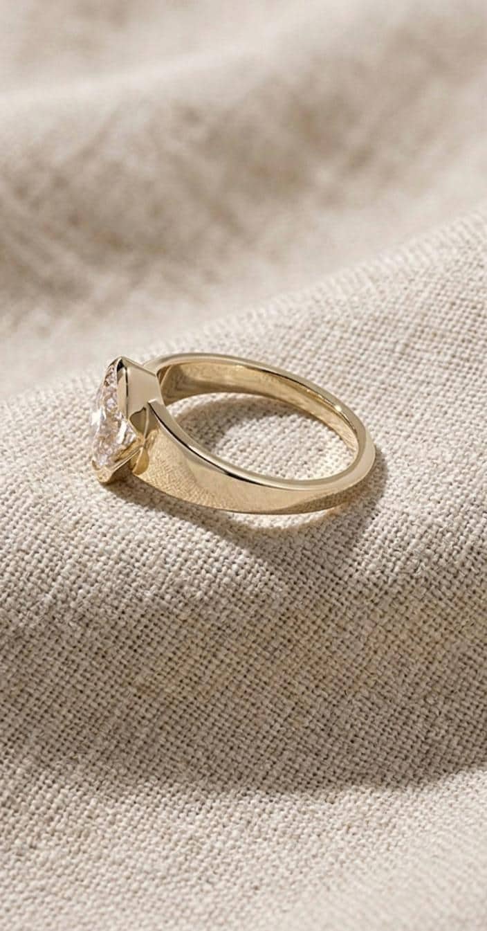 Oval Cut Solitaire Ring, Gold Bezel Setting, Minimalist Engagement Ring