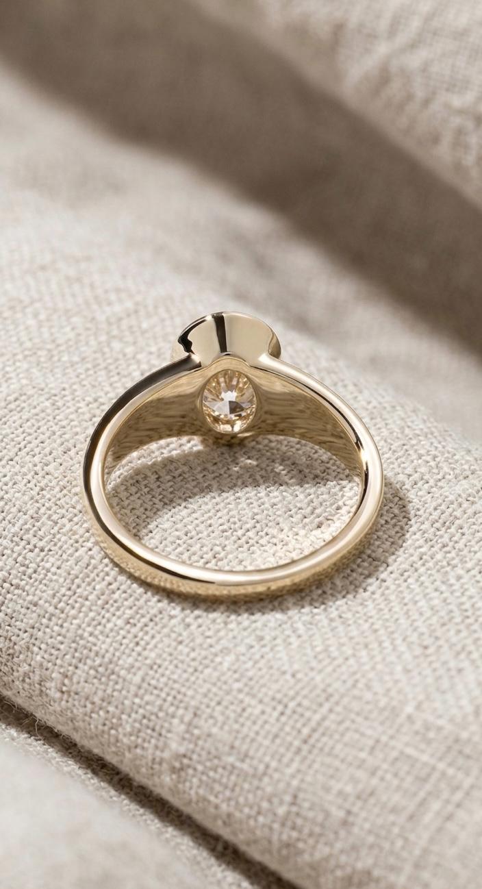 Oval Cut Solitaire Ring, Gold Bezel Setting, Minimalist Engagement Ring