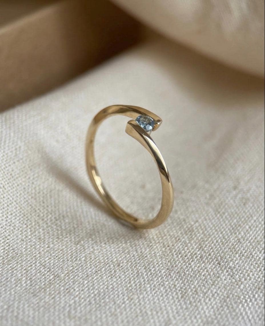 Natural Aquamarine Wrap Ring, Minimalist Gold, March Birthstone, Adjustable Band