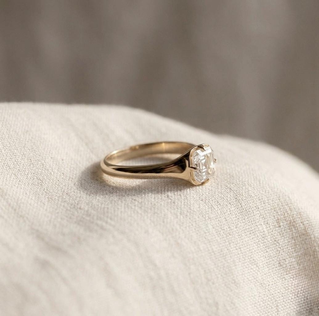 Asscher Cut Solitaire Ring, Gold Minimalist Engagement, Vintage Moissanite Promise Ring