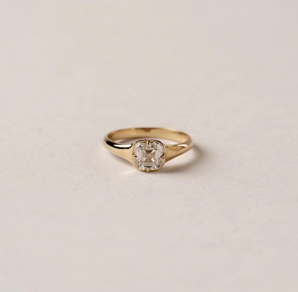 Asscher Cut Solitaire Ring, Gold Minimalist Engagement, Vintage Moissanite Promise Ring