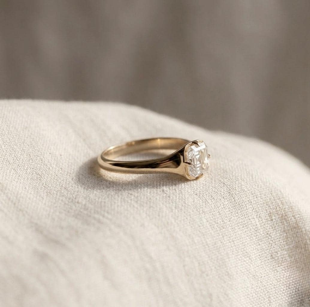 Asscher Cut Solitaire Ring, Gold Minimalist Engagement, Vintage Moissanite Promise Ring