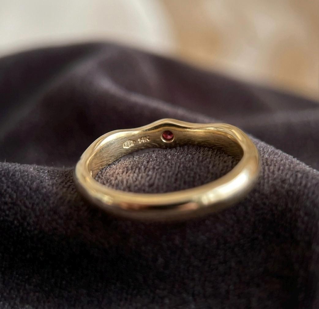 Wavy Molten Garnet Ring, Organic Wave Stacking Band, 925 Sterling Silver, January Birthstone