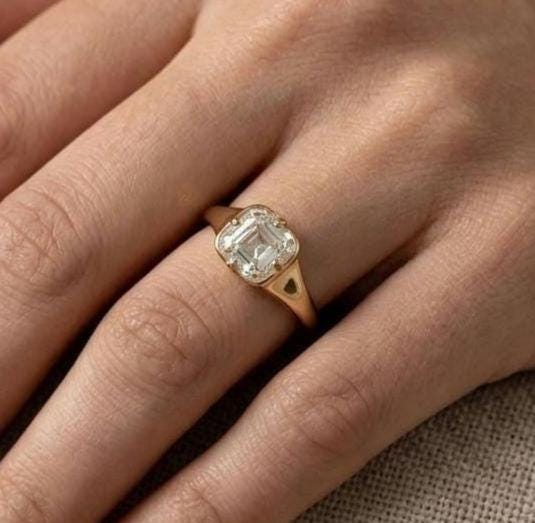 Asscher Cut Solitaire Ring, Gold Minimalist Engagement, Vintage Moissanite Promise Ring