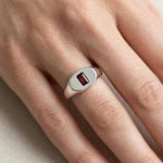 Red Tourmaline Signet Ring, 925 Sterling Silver, Minimalist Pinky Ring, October Birthstone