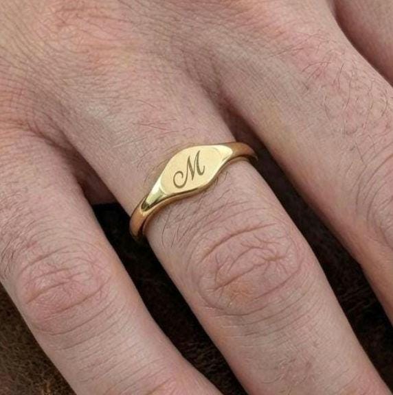 Personalized Initial Signet Ring, 925 Sterling Silver, Minimalist Gold Letter Ring