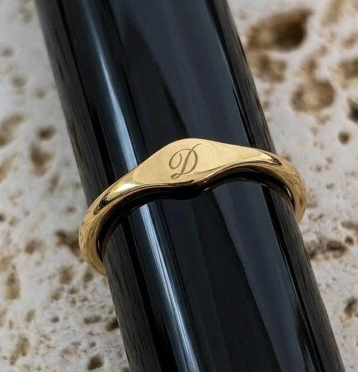 Personalized Initial Signet Ring, 925 Sterling Silver, Minimalist Gold Letter Ring