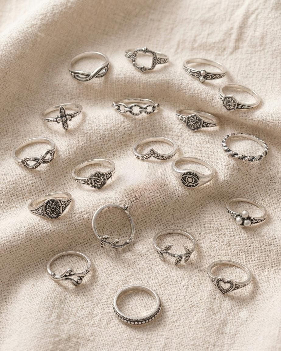 Vintage Inspired Sterling Silver Rings Set, Dainty Stackable Boho Bands