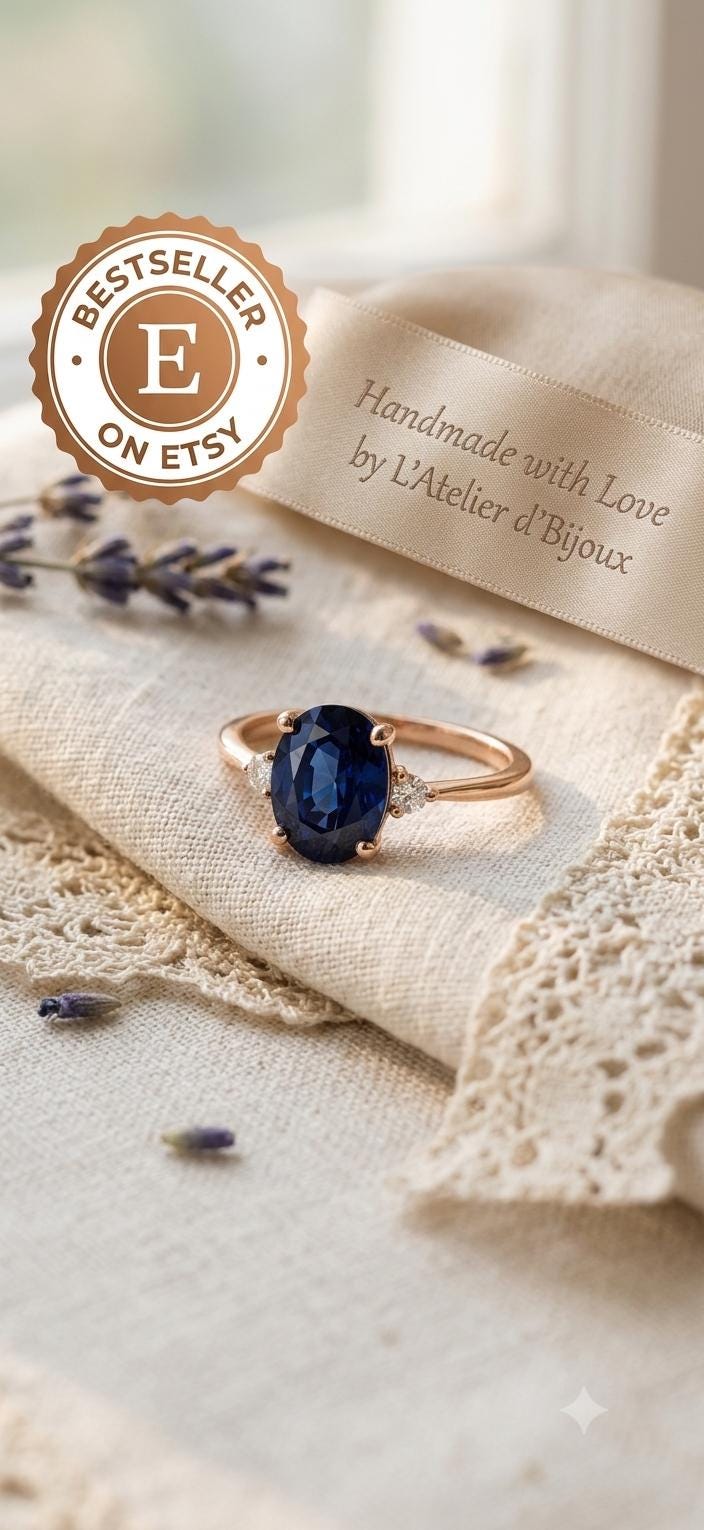 Oval Blue Sapphire Engagement Ring, Vintage Rose Gold Solitaire, September Birthstone Promise Ring