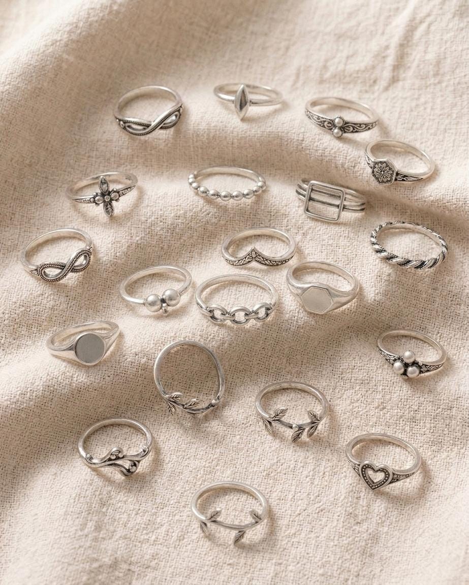 925 Silver Stacking Rings Set, Dainty Geometric Infinity Heart Leaf Bands