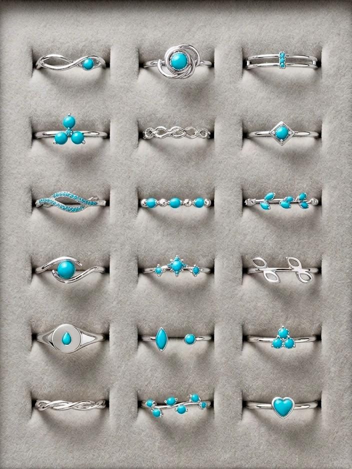 Sterling Silver Turquoise Ring, Dainty Boho Stacking Band, December Birthstone