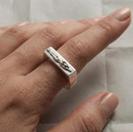 Sterling Silver Bar Ring, Modern Sculptural Detail, Unisex Statement Band