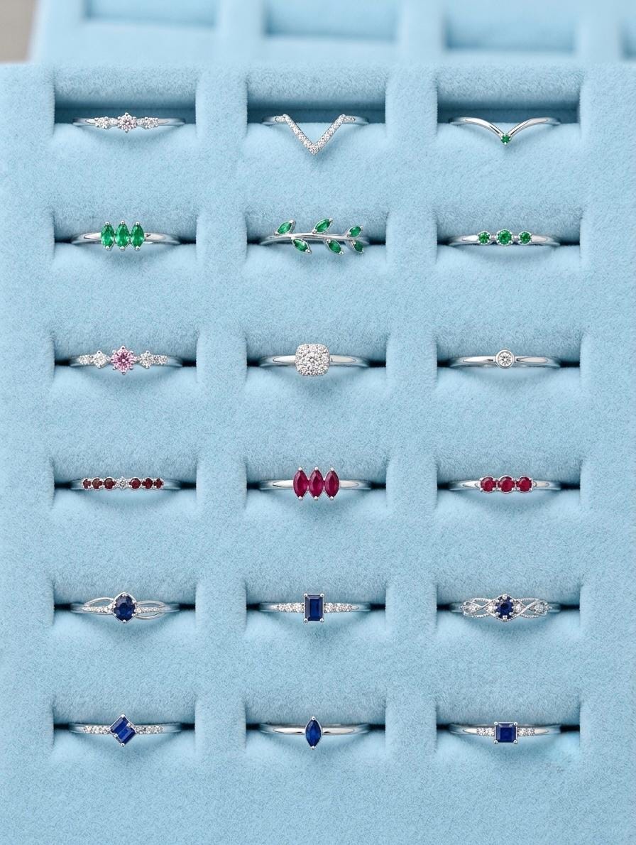 Sterling Silver Stackable Gemstone Rings, Minimalist Birthstone Bands