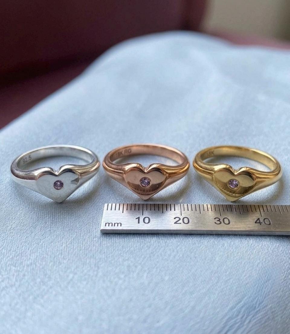 Amethyst Heart Signet Ring, 925 Sterling Silver, Minimalist Birthstone Jewelry