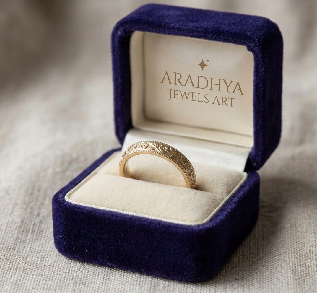 Vintage Floral Engraved Band, Gold Plated Sterling Silver, Minimalist Nature Ring