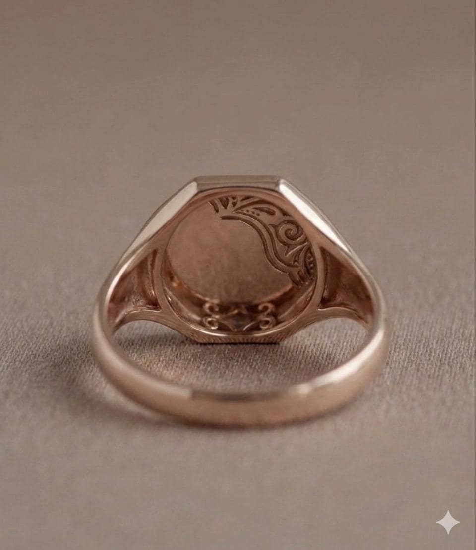 Gold Octagon Signet Ring, Engraved Scroll Pinky Ring, Vintage Geometric Statement