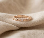 Vintage Floral Wedding Band, Twisted Rope Milgrain Moissanite Ring
