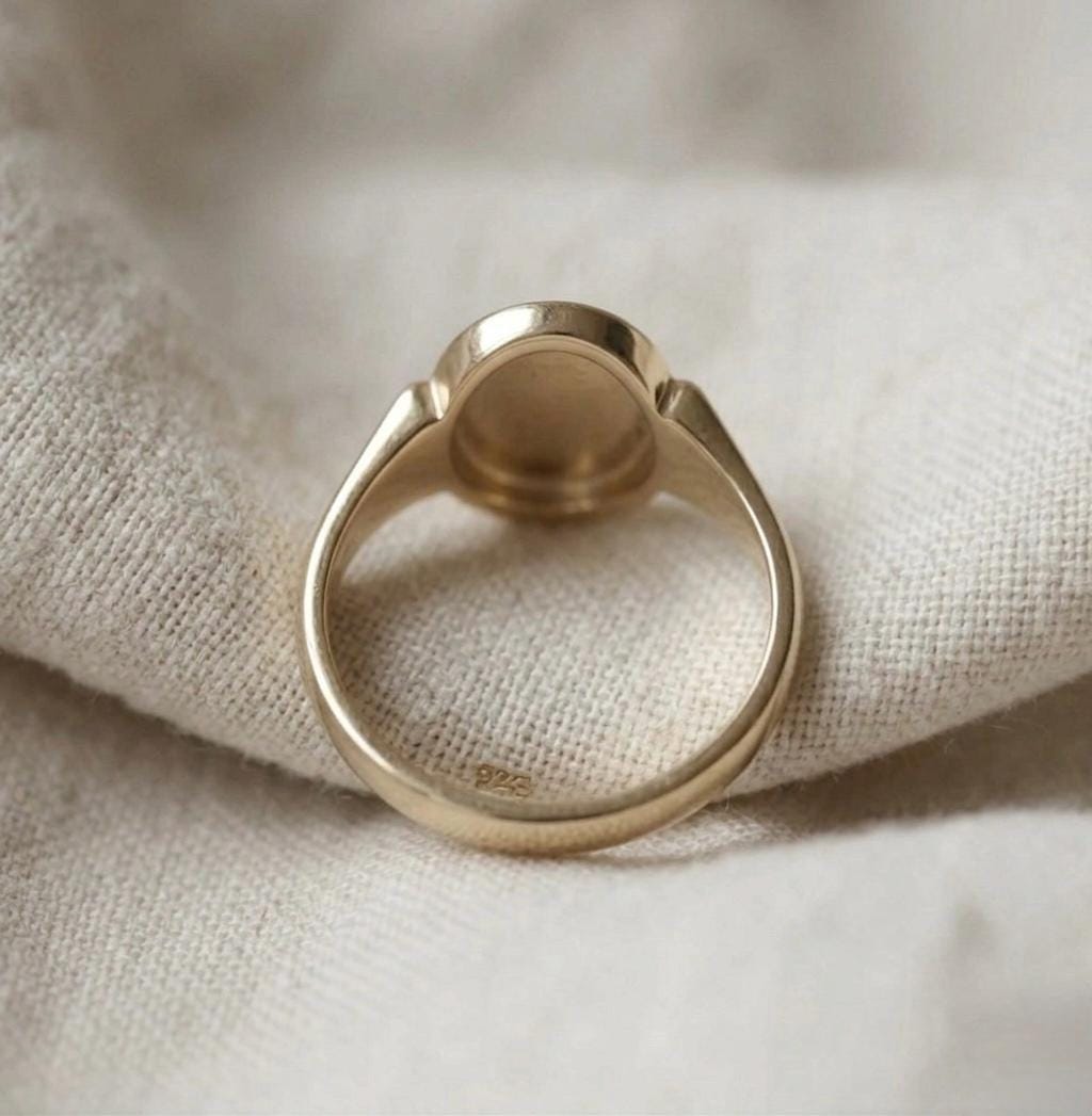 Vintage Style Gold Oval Signet Ring, Hand Engraved Floral Scroll, Minimalist Statement Jewelry