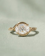 Oval Moissanite Bypass Ring, Twisted Vine Swirl Band, 925 Silver Gold Accent