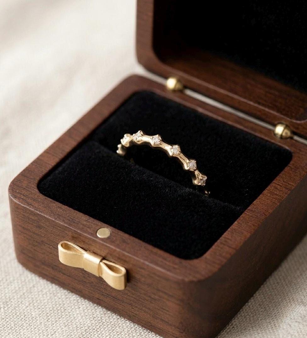 Textured Gold Eternity Band, 925 Sterling Silver, Scalloped CZ Stacking Ring