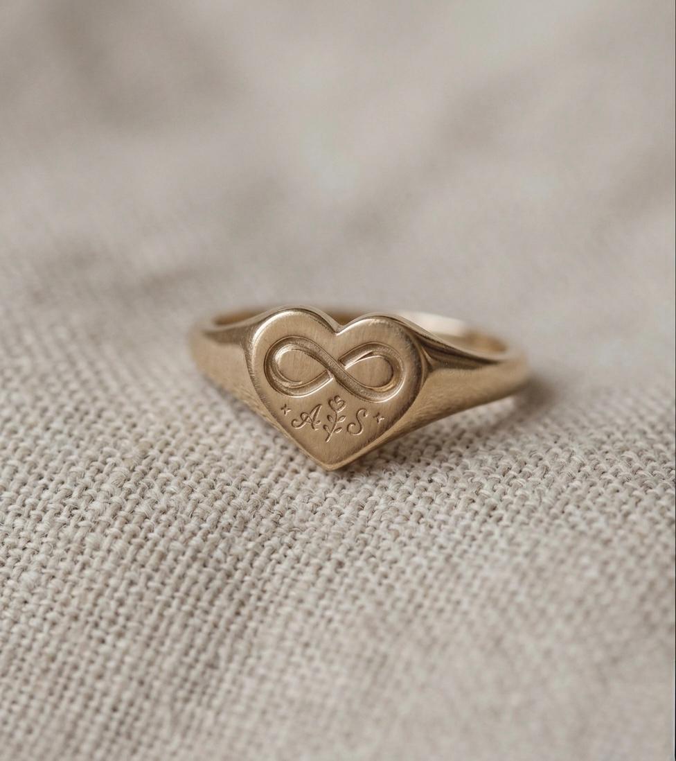 Custom Heart Signet Ring, Engraved 925 Sterling Silver Gold, Infinity Initial Couples Name