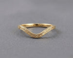 Curved Chevron Wedding Band, Hand Engraved Art Deco Ring, Vintage Milgrain Sterling Silver