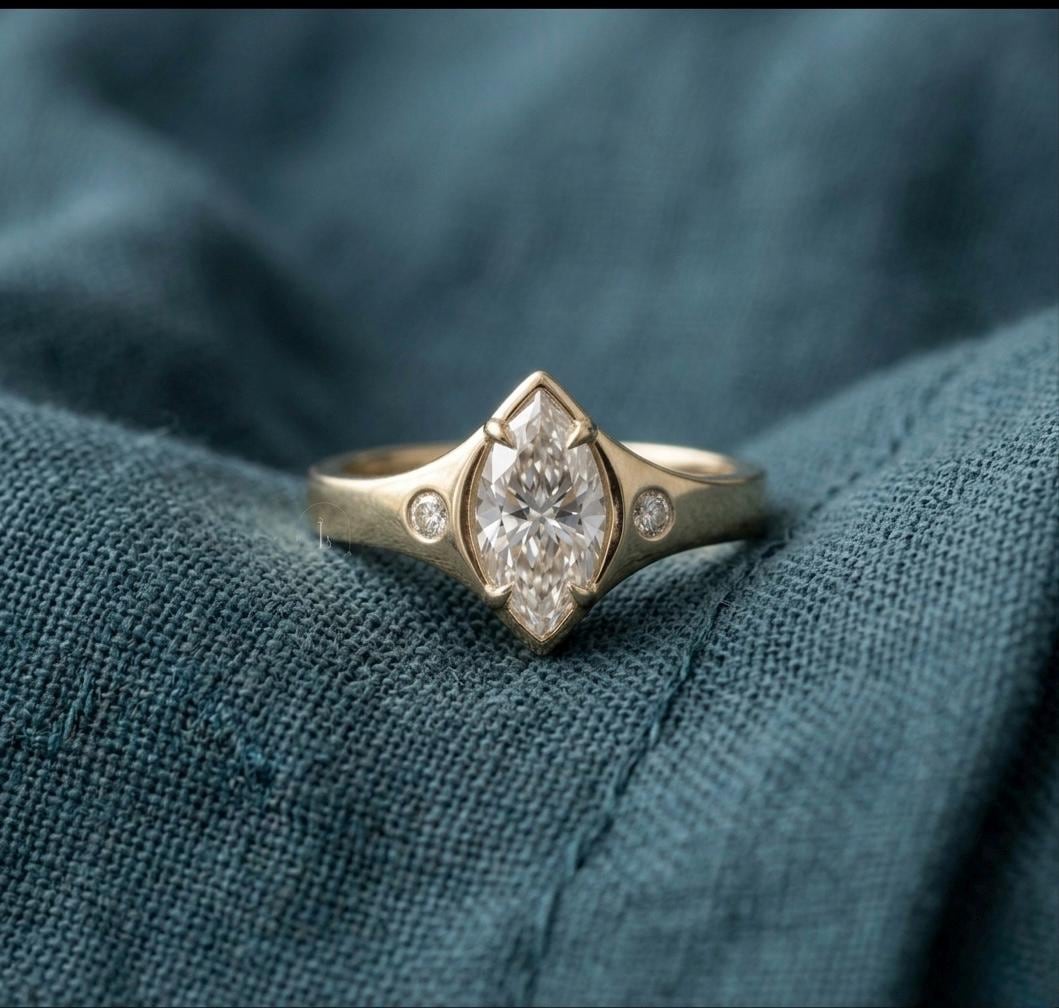 Marquise Moissanite Ring, Vintage Gold, 925 Sterling Silver, Antique Bridal Band