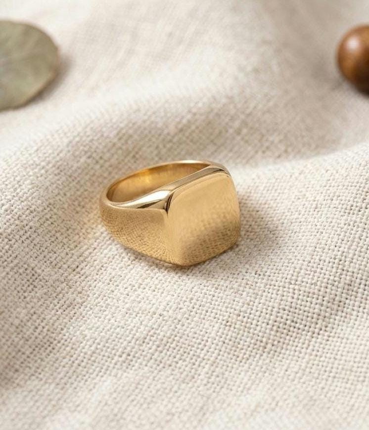 Minimalist Square Gold Signet Ring, 12x12mm Face, Personalized Jewelry