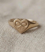Custom Heart Signet Ring, Engraved 925 Sterling Silver Gold, Infinity Initial Couples Name