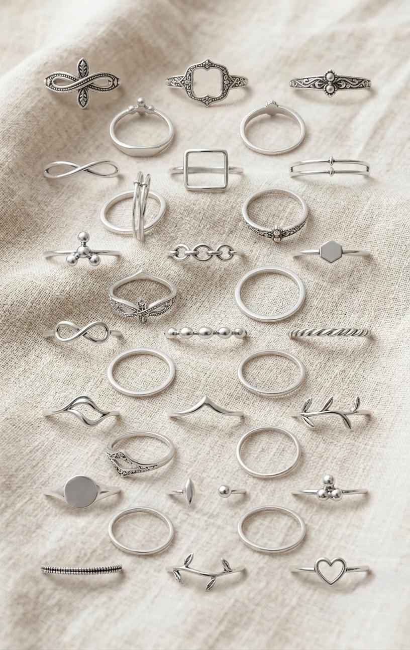 925 Silver Stacking Rings Set, Dainty Geometric Infinity Heart Leaf Bands