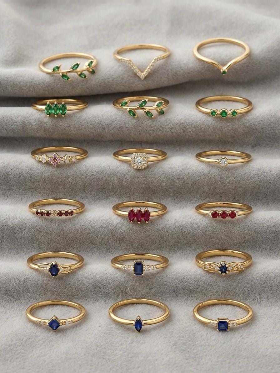 Sterling Silver Stackable Gemstone Rings, Minimalist Birthstone Bands