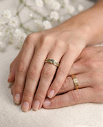 Natural Moss Agate Engagement Ring Set, Sterling Silver His and Hers Wedding Bands